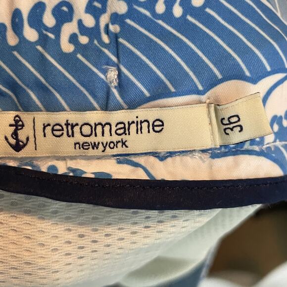Retromarine New York Men's Board Shorts Size 36 Blue Wave Print, Mesh Lined, Zip - Picture 7 of 9